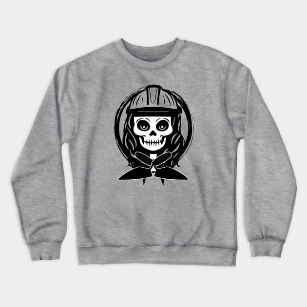 Female Bricklayer Skull and Trowel Black Logo Crewneck Sweatshirt by Nuletto